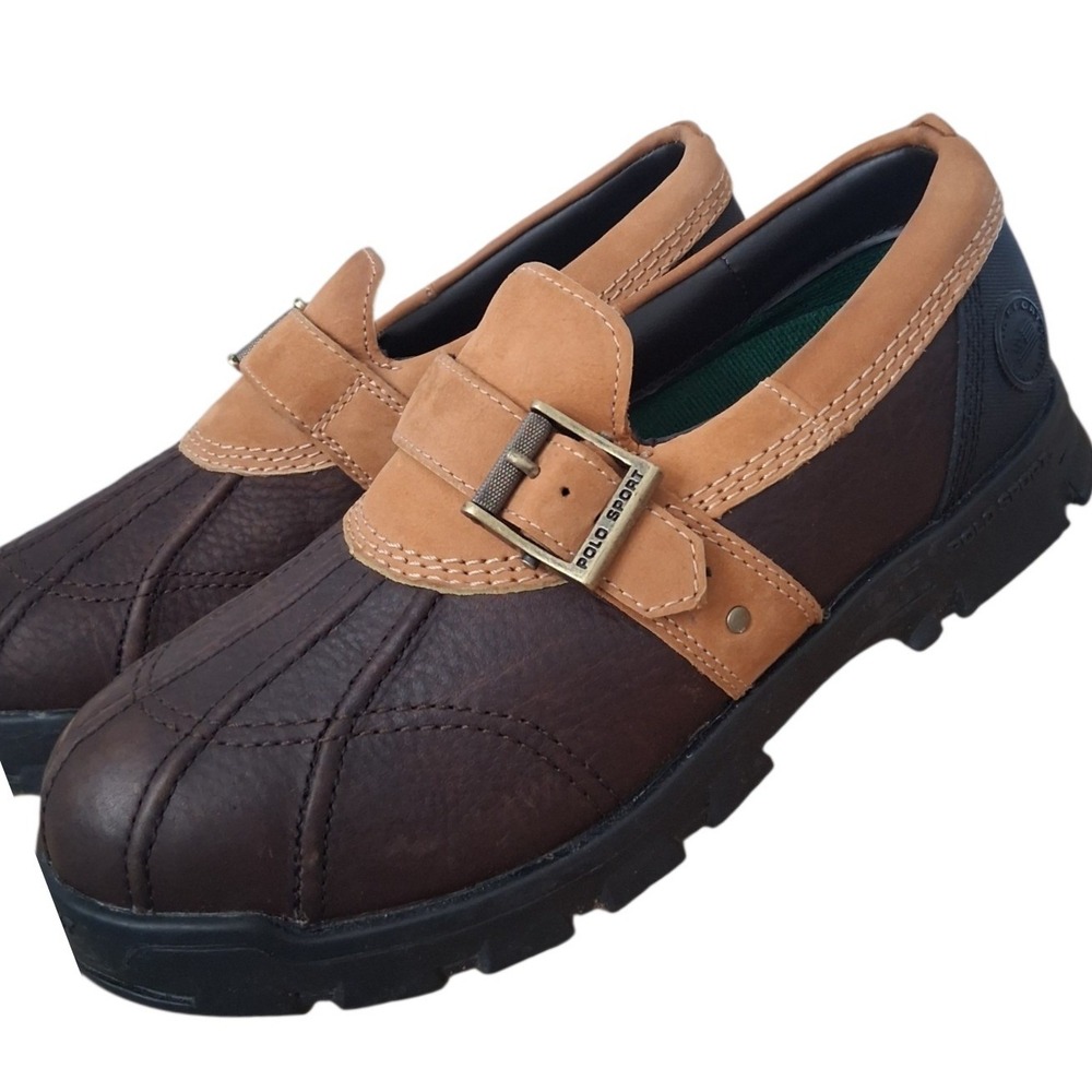 Ralph Lauren‎ Polo Mens size 9.5 Leather Chunky Lug Slip-On Comfort Preppy Shoes